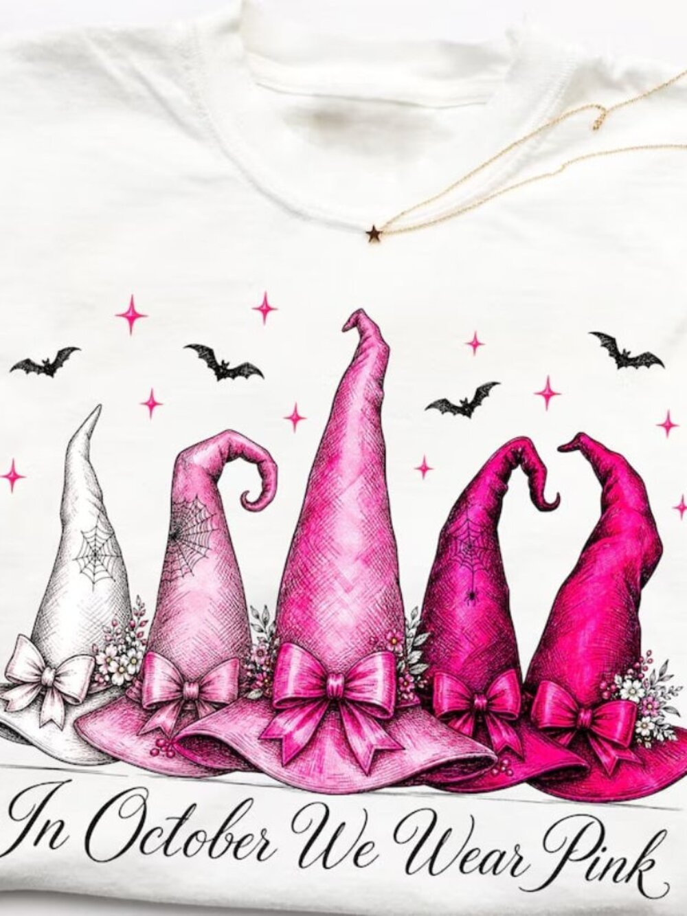In October We Wear Pink Shirt, Cancer Awareness Witch Shirt, Halloween Tee